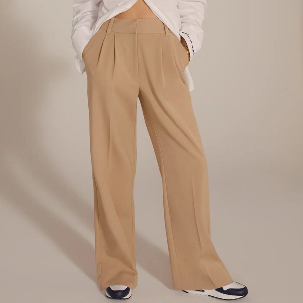 Favorite Daughter The Petite Favorite Pant Pleated Wide Leg Pants Beige 8 NWT